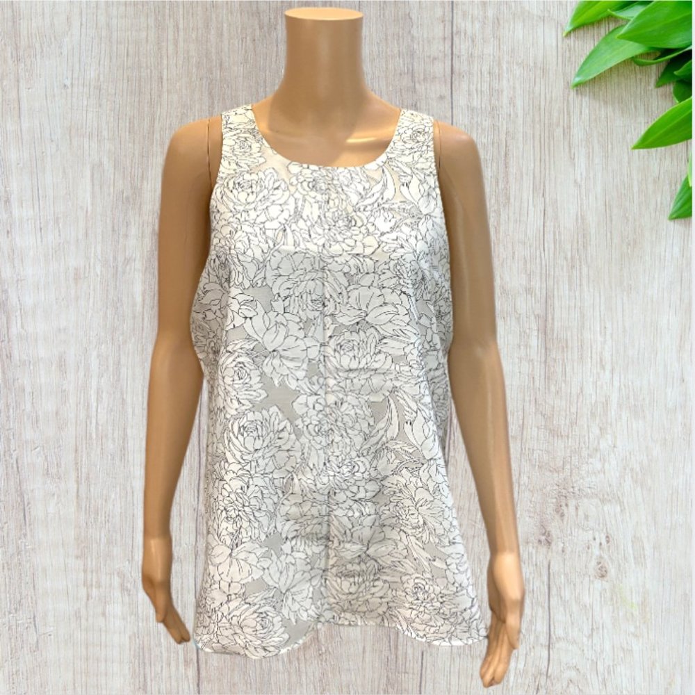 BANANA REPUBLIC -- Summer Top, Loose & Flowy, Black/White with Tie Back, Lined - Picture 2 of 12